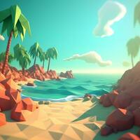 Low-Poly Tropical Beachscape Generative AI photo