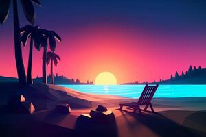Low-Poly Summer Night Beachscape photo