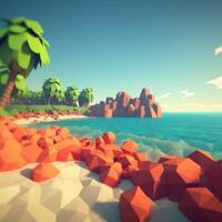 Low-Poly Tropical Beachscape Generative AI photo