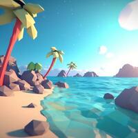 Low-Poly Tropical Beachscape Generative AI photo