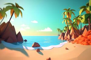 Low-Poly Tropical Beachscape Generative AI photo