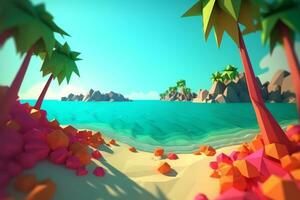 Low-Poly Tropical Beachscape Generative AI photo