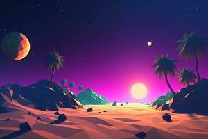 Low-Poly Twilight Beachscape Background Generative AI photo