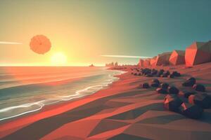 Low-Poly Twilight Beachscape Background Generative AI photo