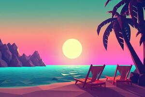 Low-Poly Twilight Beachscape Background Generative AI photo