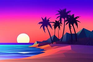 Low-Poly Twilight Beachscape Background Generative AI photo