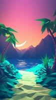 Low-Poly Twilight Beachscape Background Generative AI photo