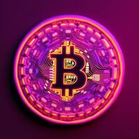 Neon Bitcoin Background Generative AI photo