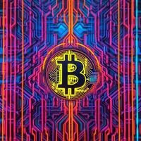 Neon Bitcoin Background Generative AI photo