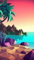 Low-Poly Twilight Beachscape Background Generative AI photo