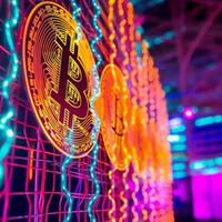 Neon Bitcoin Background Generative AI photo