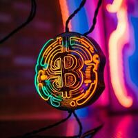 Neon Bitcoin Background Generative AI photo