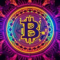 Neon Bitcoin Closeup Generative AI photo