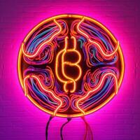 Neon Bitcoin Closeup Generative AI photo