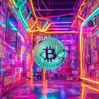 Neon Bitcoin Closeup Generative AI photo