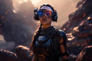 Portrait of a Woman Immersed in a VR World photo