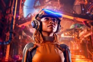 Portrait of a Woman Immersed in a VR World photo