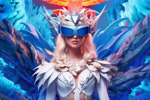 Portrait of a Woman Immersed in a VR World photo