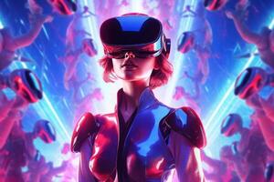 Portrait of a Woman Immersed in a VR World photo