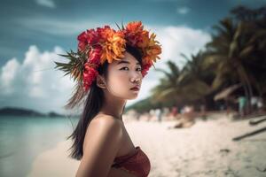 Portrait of an Asian Woman on Tropical Beach photo