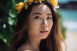 Portrait of an Asian Woman on Tropical Beach photo