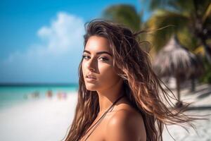 Portrait of an Attractive Young Woman on Tropical Beach photo