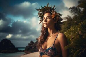 Portrait of an Attractive Young Woman on Tropical Beach photo