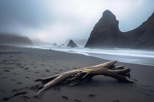 lavado arriba escombros en un escénico paisaje de playa generativo ai foto