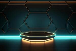 Sleek Modern Geometric Glowing Shapes Outline Background Generative AI photo