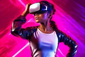 Stylized Portrait of a Woman Wearing a VR Headset photo