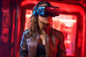Stylized Portrait of a Woman Wearing a VR Headset photo