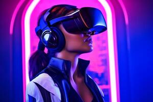 Stylized Portrait of a Woman Wearing a VR Headset photo