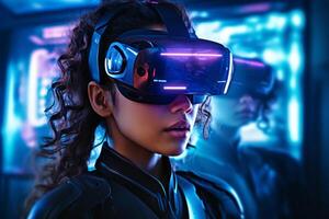 Stylized Portrait of a Woman Wearing a VR Headset photo