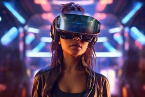 Stylized Portrait of a Woman Wearing a VR Headset photo