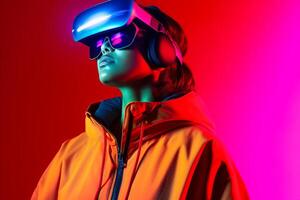 Stylized Portrait of a Woman Wearing a VR Headset photo