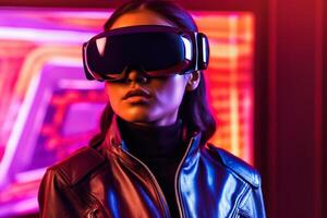 Stylized Portrait of a Woman Wearing a VR Headset photo