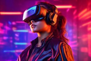 Stylized Portrait of a Woman Wearing a VR Headset photo