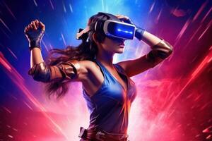 Stylized Portrait of a Woman Wearing a VR Headset photo
