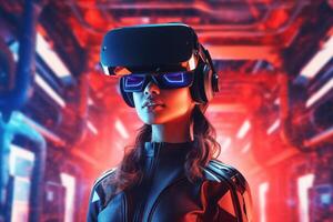 Stylized Portrait of a Woman Wearing a VR Headset photo