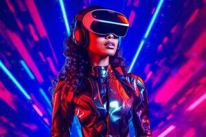 Stylized Portrait of a Woman Wearing a VR Headset photo