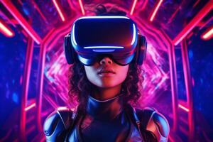 Stylized Portrait of a Woman Wearing a VR Headset photo
