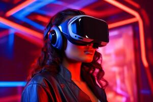 Stylized Portrait of a Woman Wearing a VR Headset photo