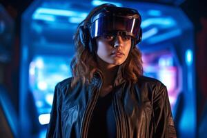 Stylized Portrait of a Woman Wearing a VR Headset photo