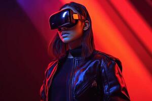 Stylized Portrait of a Woman Wearing a VR Headset photo