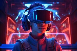 Stylized Portrait of a Woman Wearing a VR Headset photo