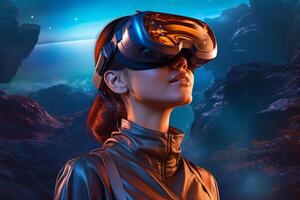 Stylized Portrait of a Woman Wearing a VR Headset photo