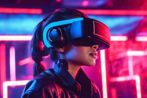 Stylized Portrait of a Woman Wearing a VR Headset photo