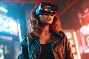 Stylized Portrait of a Woman Wearing a VR Headset photo