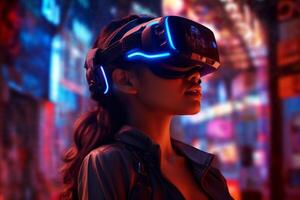 Stylized Portrait of a Woman Wearing a VR Headset photo