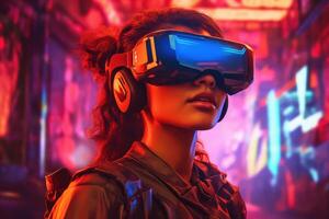 Stylized Portrait of a Woman Wearing a VR Headset photo